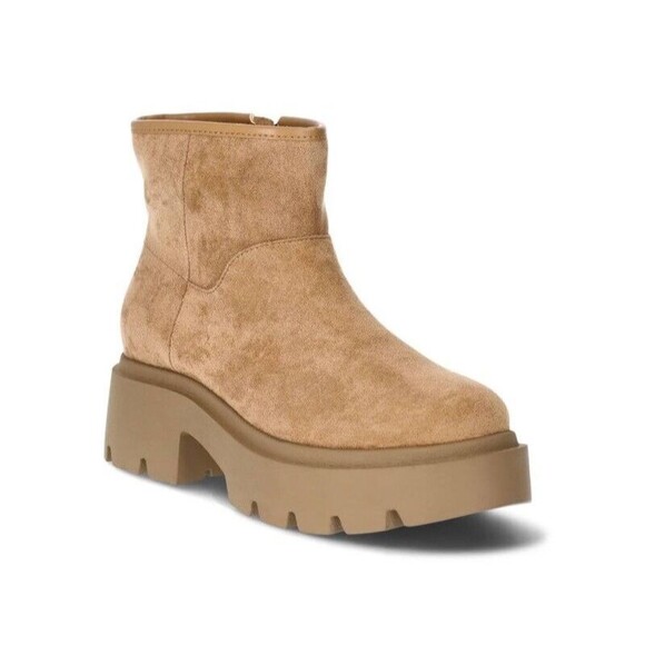 Nobo Chunky Fleece Lined Lug Sole Ankle Boots  Size 9  Cognac Y2K Inspired - Picture 1 of 10